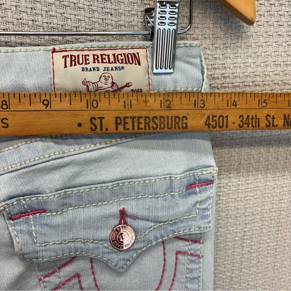 NWT True Religion Halle Jeans Women 26 High Rise Super Skinny Pink Stitching - Picture 11 of 12